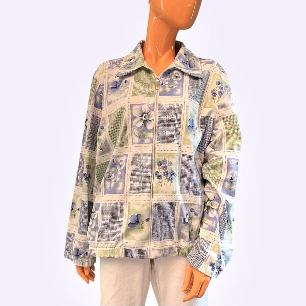 ALFRED DUNNER Floral Patchwork Sporty Windbreaker Lightweight Jacket Plus Size